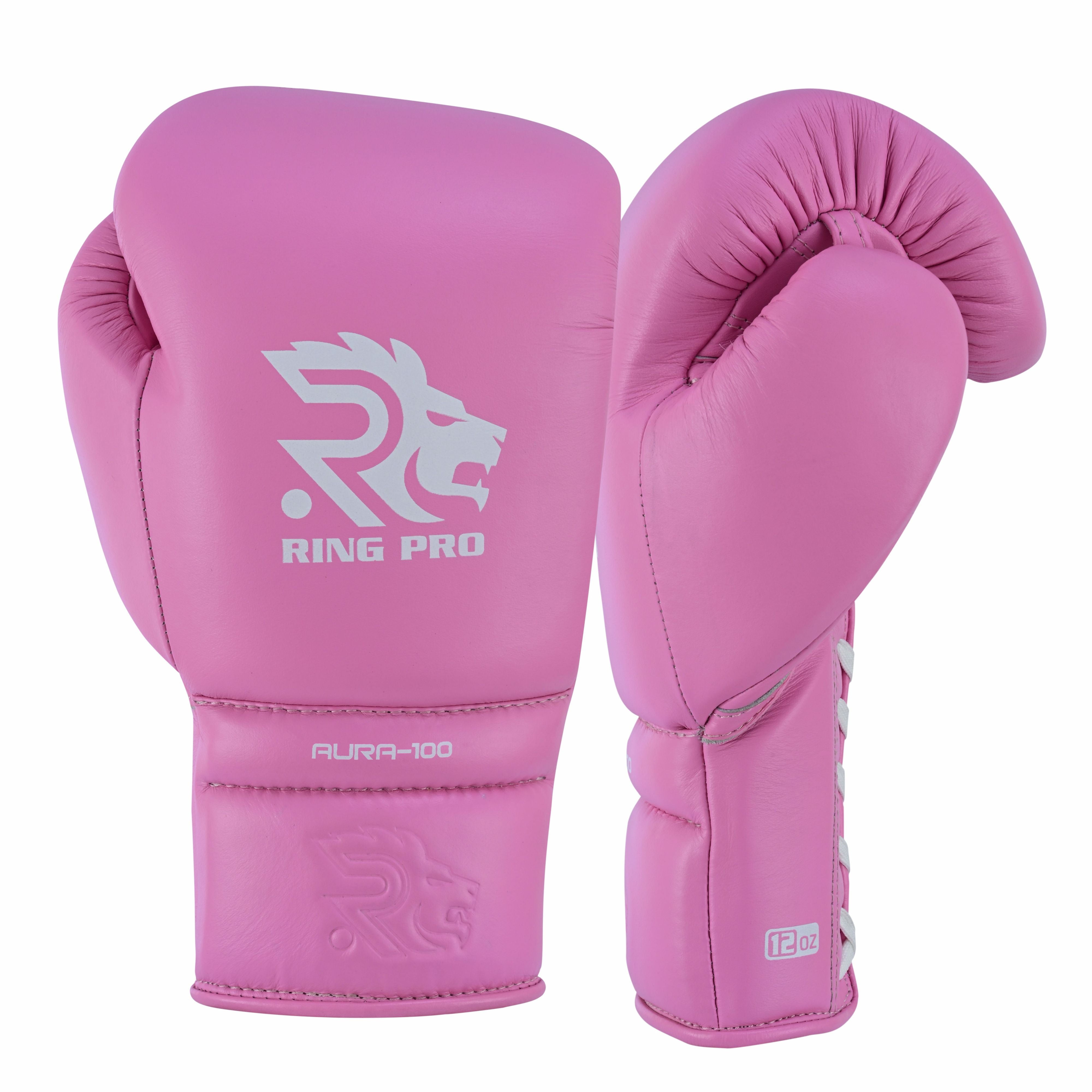Ring Pro Sports Aura-100 Series Boxing Glove Made of Genuine Cowhide Leather for Boxing & MMA - Pink 14 oz