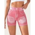 thumbnail image 2 of Women Sexy V Waist Denim Print Biker Shorts Back Ruched Butt Lifting Stretch High Waist Yoga Workout Athletic Shorts, 2 of 6