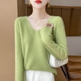 thumbnail image 4 of TRUBKH Fall Outfits for Women V Neck Tops Long Sleeve Shirts Lightweight Sweater Fall Sweaters Tunic Tops Blouse Breathable Tops Slim Fit Pullover Top Fall Casual Sweater Teacher Outfits Green XL, 4 of 4