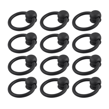 Renovators Supply Black Wrought Iron Mission Ring Cabinet Pulls 2 Antique Drop Style Swing Handles Drawer Pulls Rust Resistant Dresser Handles w/Hardware Pack of 12