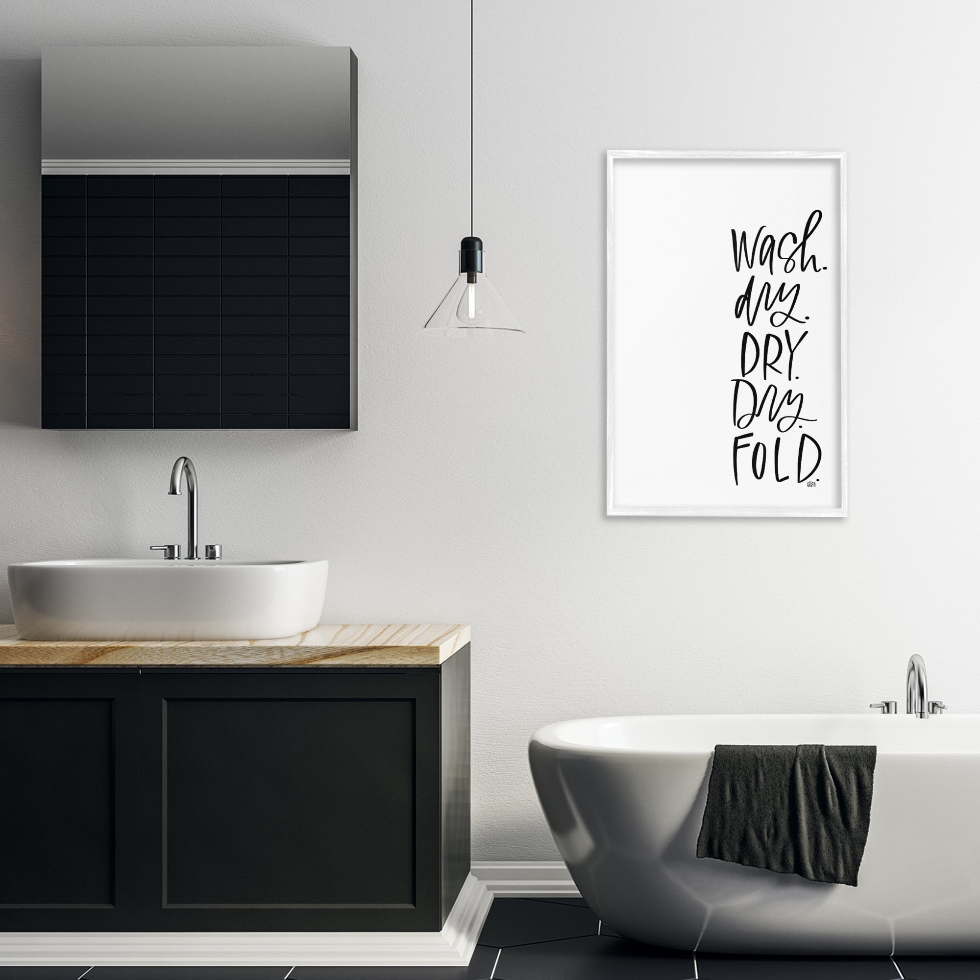 Stupell Industries Wash Dry Fold Phrase Typography Painting White Framed Art Print Wall Art, 20 x 30