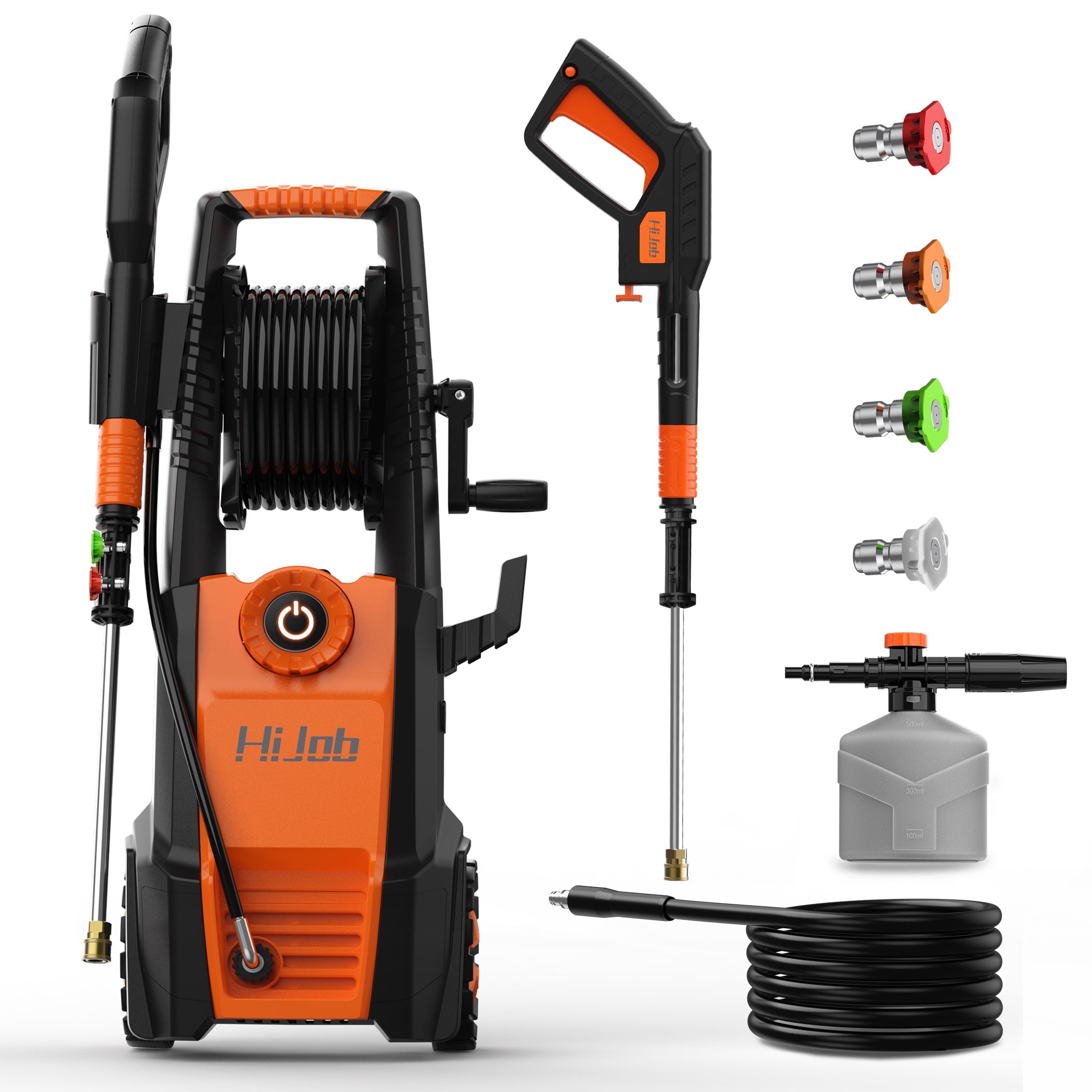 HIJOB Electric Pressure Washer, 3000 PSI, Max. 2 GPM Power Washer w/ 20 ft Hose, 4 Quick Connect Nozzles, Foam Cannon, Portable to Clean Patios, Cars, HIJOB Electric Pressure Washer, 3000 PSI, Max. 2 GPM Power Washer w/ 20 ft Hose, 4 Quick Connect Nozzles, Foam Cannon, Portable to Clean Patios, Cars,