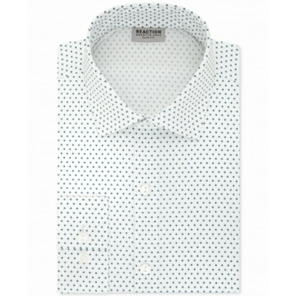 Kenneth Cole Reaction NEW White Blue Men Size 15 1/2 Printed Dress Shirt