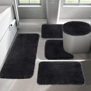 Outoloxit Bathroom Rugs Sets 3 Piece, Solid Color Bath Mats 5 Set Bathroom Rugs for 5 Pcs Toilet Mats Universal Soft Longhair Water Absorption Non-Slip Thick Machine Washable Easy to Dry Dark Color