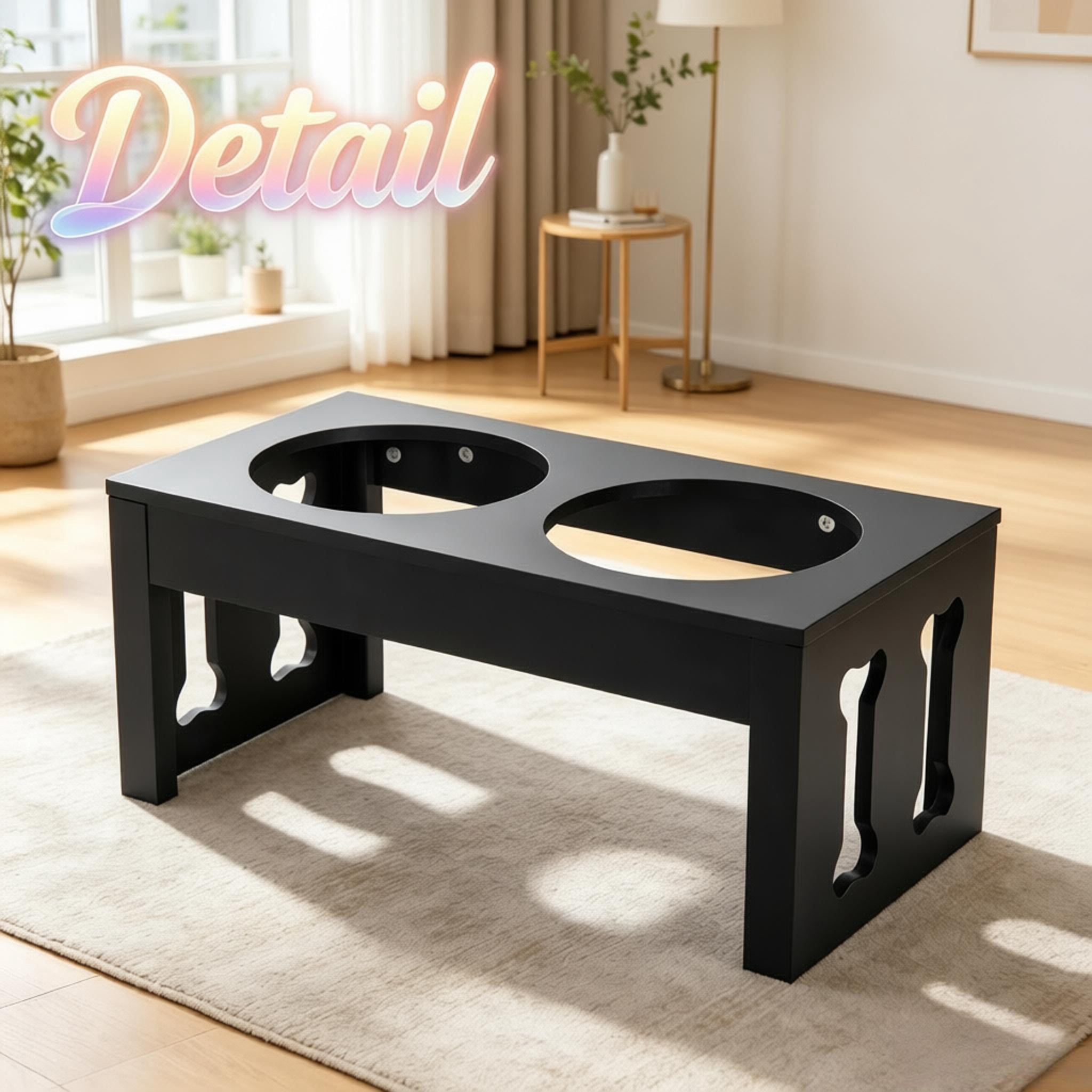 Black Elevated Double Bowls Pet Feeder, Raised Dog Feeding Station with Removable Stainless Steel Bowls, Water-Resistant MDF Frame & Non-Slip Base for Medium Sized Dogs