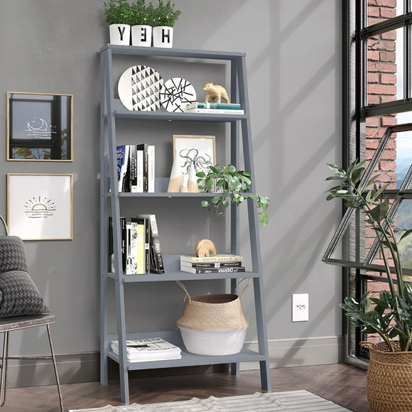 Madesa 5-Tier Ladder Shelf with Storage Space, Free Standing Bookshelf, Wood, 15" D x 24" W x 53" H
