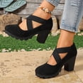 thumbnail image 2 of Busydd Womens Dress Shoes Trendy Flock Chunky and Block Heel Shoes Casual Criss Cross Strap Round Toe Shoes 41, 2 of 9