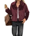 thumbnail image 2 of Women'S Cropped Faux Fur Jacket Long Sleeve Open Front Cardigan Casual Short Coat Wine Red S, 2 of 8