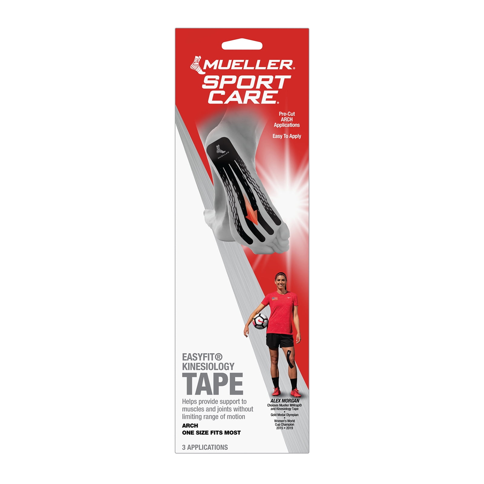 Mueller Sports Medicine Easy Fit Kinesiology Tape, Pre-cut Patterns for Arch, Black, 3 count