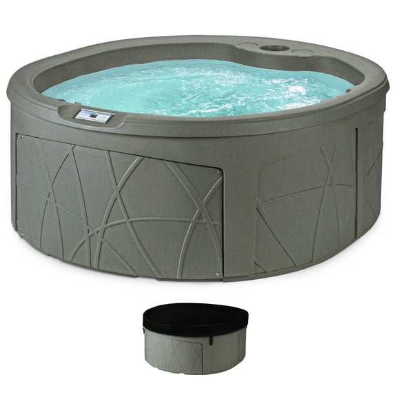LifeSmart 4-Person 13-Jet Plug & Play Round Hot Tub with Thermal Cover, Taupe