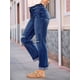 thumbnail image 5 of Pantalones Vaqueros Boyfriend Rectos de Tiro Medio para Mujer, de Mezclilla Elástica y Rasgada, A . Azul Oscuro S, 5 of 8