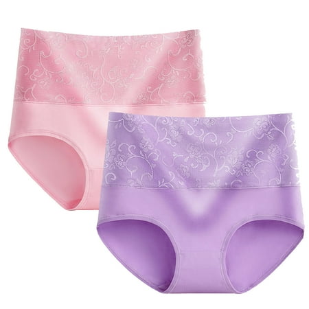 TMOYZQ 2 Pcs Women s Cotton Underwear High Waisted Full Coverage Ladies Panties Soft Stretch Comfy Briefs Regular Breathable Daily Underpants
