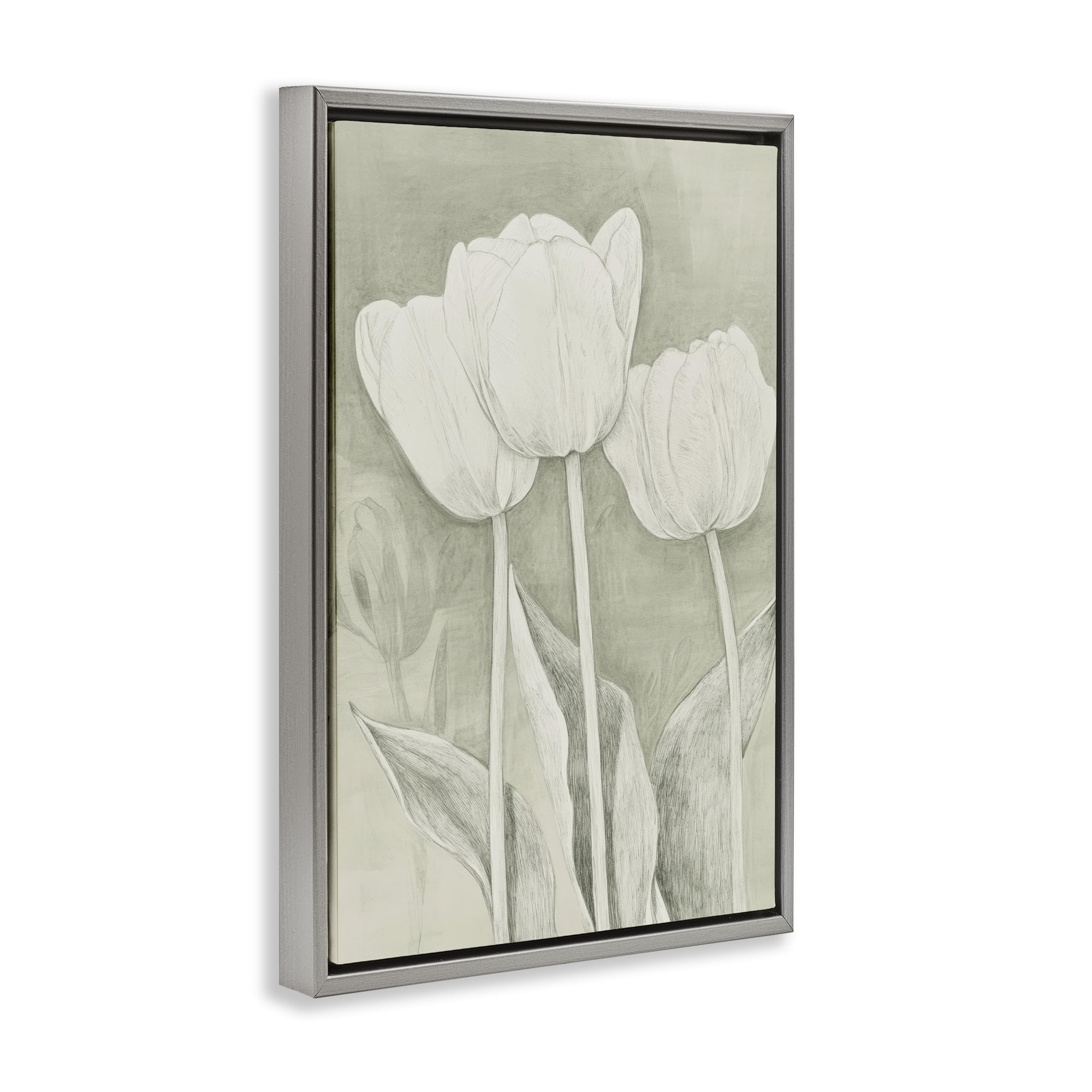Stupell Industries Faded Tulips Pencil Sketch Gray Framed Floater Canvas Wall Art, design by Petal Prints Design