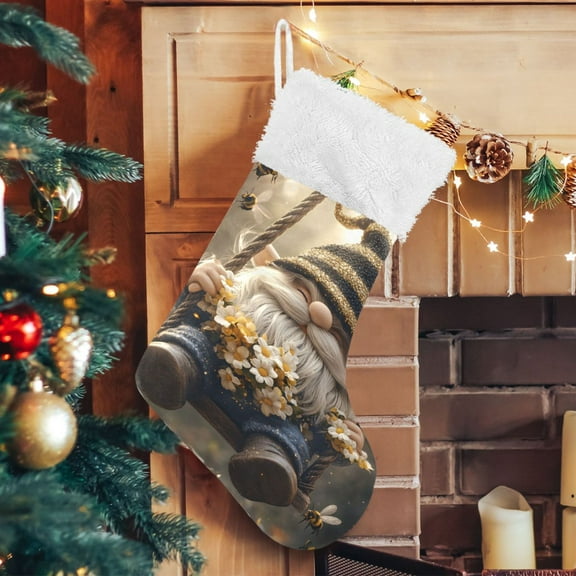 Ryvnso Christmas Stockings Gnome in Garden 17.7" Large Stocking Decoration 1 Pack