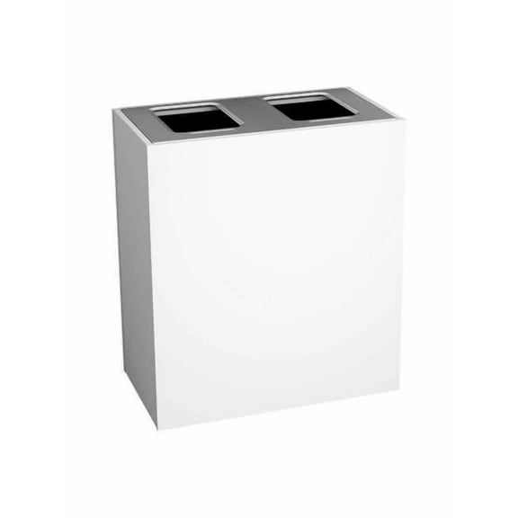 Stratus Series Commercial Business Recycling and Waste Receptacle Bin Modern Style with White Finish, Double Bin with Full Openings for Recycling or Trash