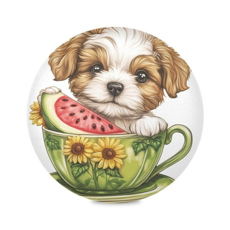 

Round Plate Mat 15.4x15.4 Inchesx6 Placemat Table Mat Kitchen Mat Coffee Mat Fabric Thick Strong Wear-Resistant Heat Resistance Teacup Dog
