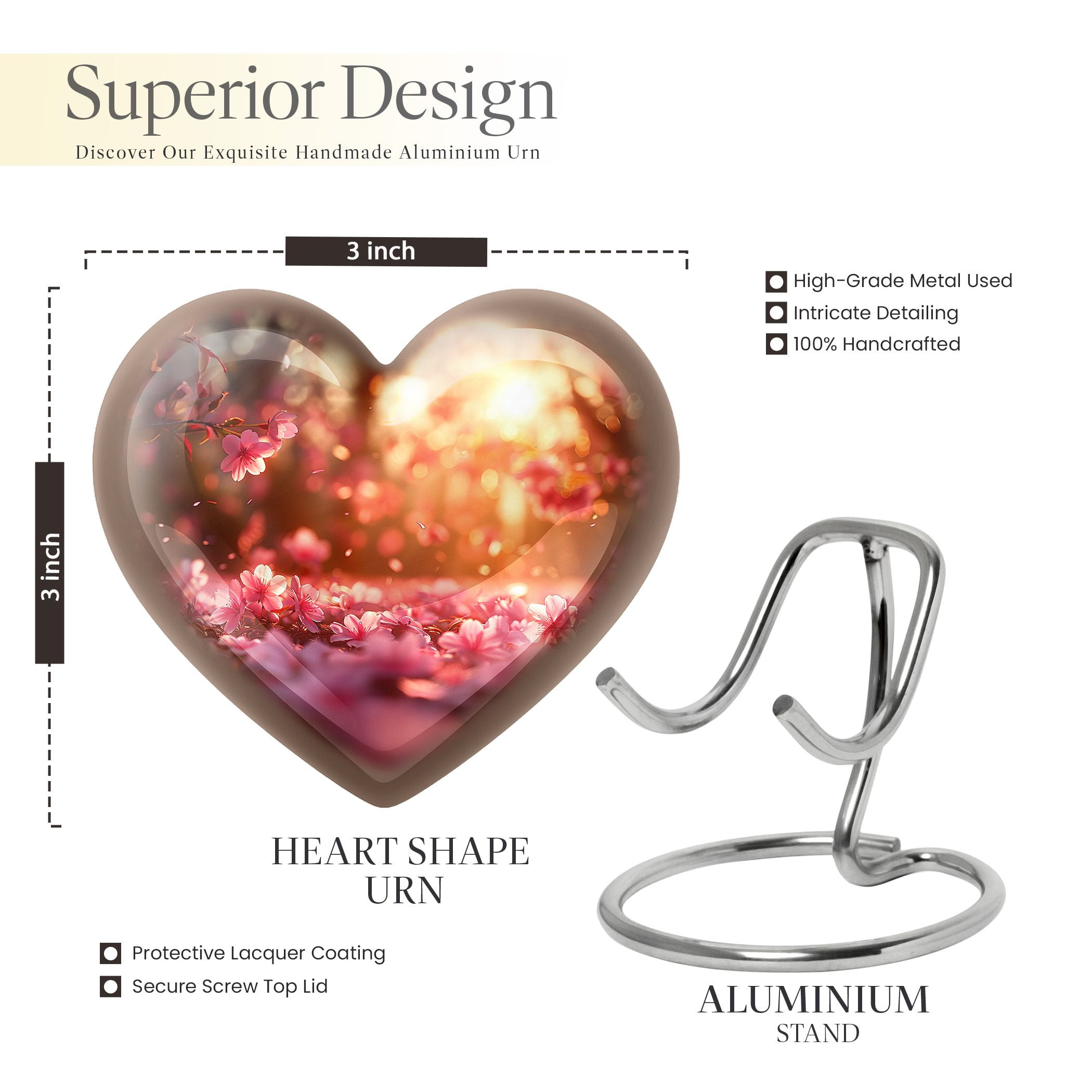 Dance of Petals in Golden Hour Small Urns For Human Ashes Adult - Heart Small Urn for Human Elegance - Heart Heart Shaped Keepsake for Adult Males - Cremation Urn (3inch,1Pcs)