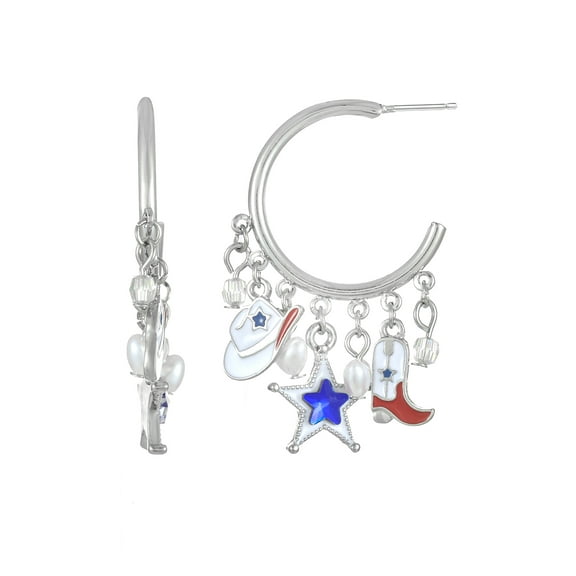 Way to Celebrate Americana Charmy Hoop, Silvertone Metal, 1 Pair