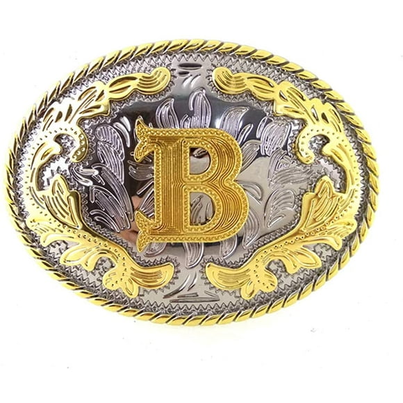 Boucle de Ceinture Western Boucle Initiales Lettres ABCDEFG à Y-Cowboy Rodéo Or Grande Boucle de Ceinture pour les Hommes et les Femmes (B)