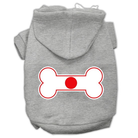 Bone Shaped Japan Flag Screen Print Pet Hoodies Grey L (14) by Mirage