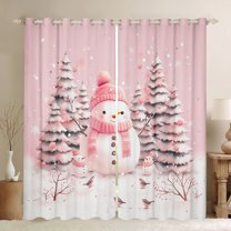 Castle Fairy Teens Children Pink Snowman Curtains Pack Of 2 (42X84 Each),Christmas Tree Snowflake Curtains Blackout,Xmas Festival Bedroom Curtains,Ultra Soft Home Decor