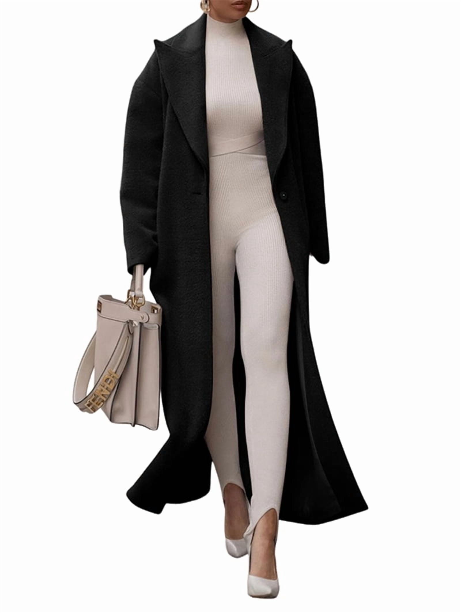 Manteau Trench Long Maxi Ouvert à Simple Boutonnage avec Poches pour Femmes