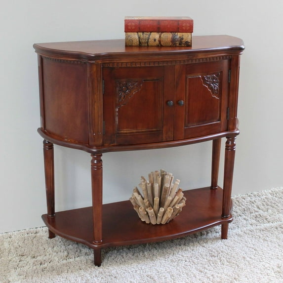 International Caravan Windsor Antique White Hand Carved 2 Door Console Table
