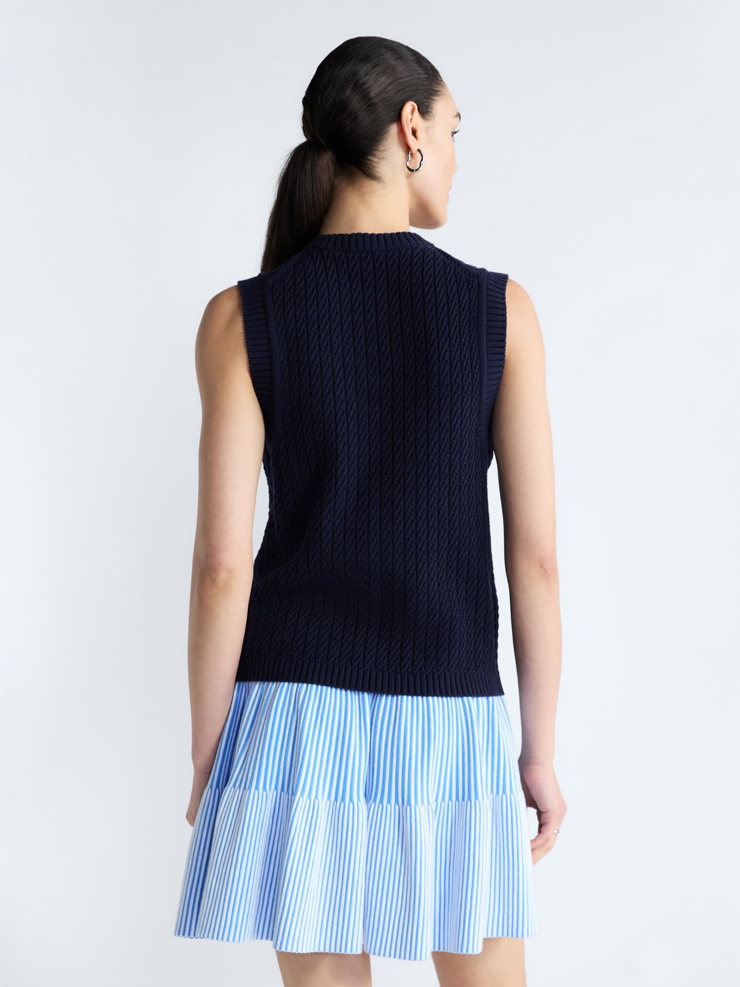 Free Assembly Women's and Women's Plus Button Front Cable Knit Sweater Vest, Lightweight, Sizes XS-4X