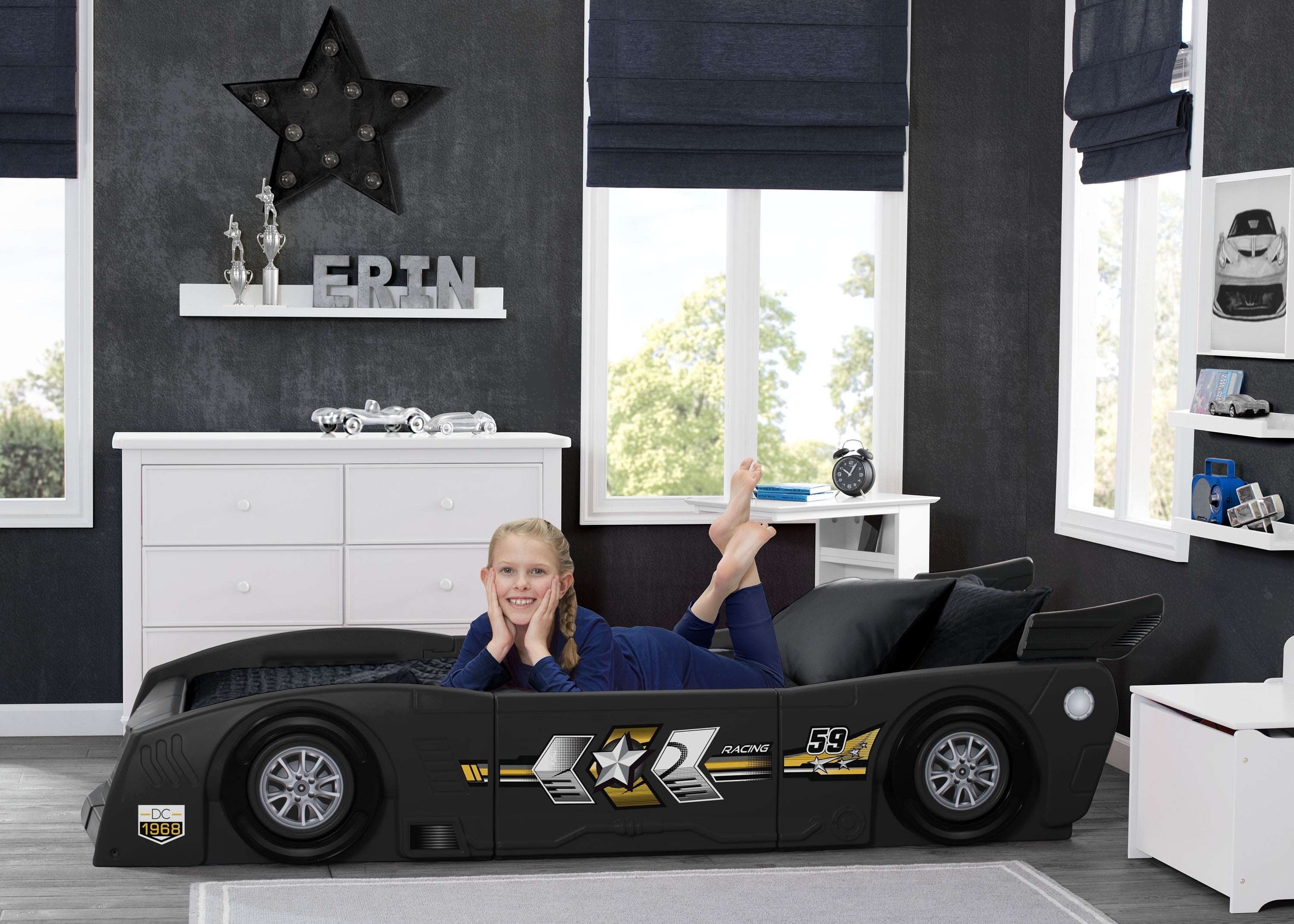 Delta Children Grand Prix Kids Plastic Toddler Bed, Twin, Black