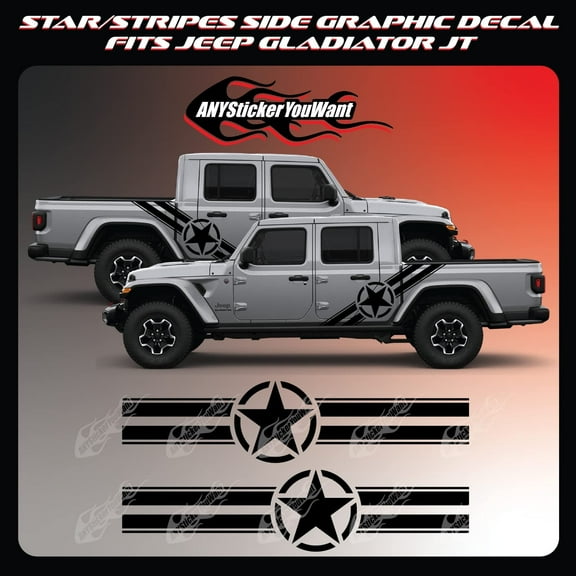AnyStickerYouWant - Star/Stripes Side Graphic Vinyl Decal Fits on and Compatible with Jeep Gladiator JT