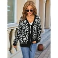 thumbnail image 6 of Women Leopard Print Bow- Tie Cardigan Long Sleeve Crewneck Open Front Knit Cardigan Casual Loose Outwear Black L, 6 of 8