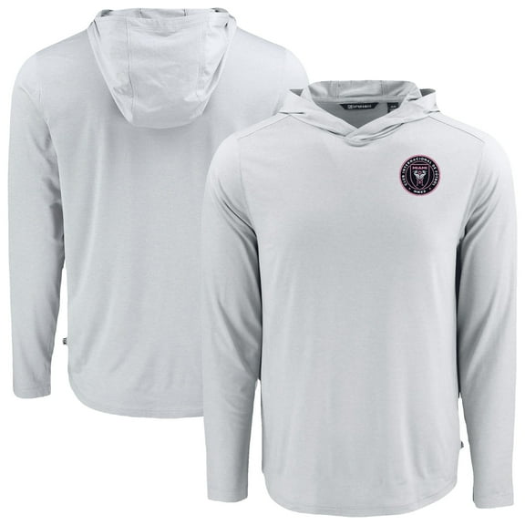 Men's Cutter & Buck Gray Inter Miami CF Coastline Epic Comfort Eco Recycled Long Sleeve Hoodie T-Shirt