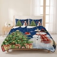 thumbnail image 3 of Quilts Full Size Bedding Set, Christmas Snowman Lightweight Quilted Comforter, Navy Blue Cardinal Bird Xmas Snowflake Tree Reversible Bedspread Coverlet with Pillow Covers for All Season, 78" x 90", 3 of 9