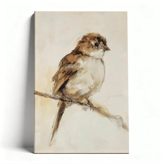 Watercolor Sparrow Canvas Wall Art, Delicate Nature Decor, Soft Bird Artwork For Bedroom, Ready To Hang