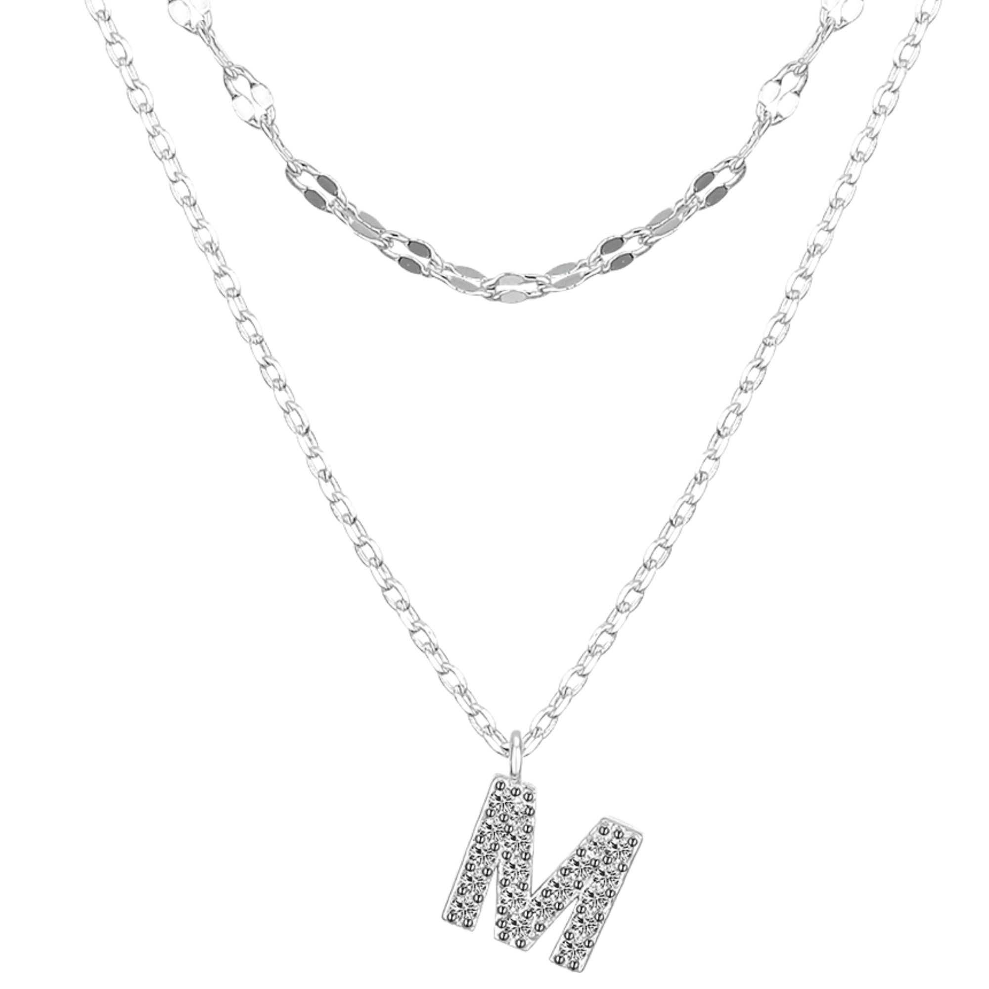 Believe by Brilliance Women's Fine Silver Plated Cubic Zirconia Initial "M" Pendant Necklace and Stud Earring Set, 16/18+2" Extender