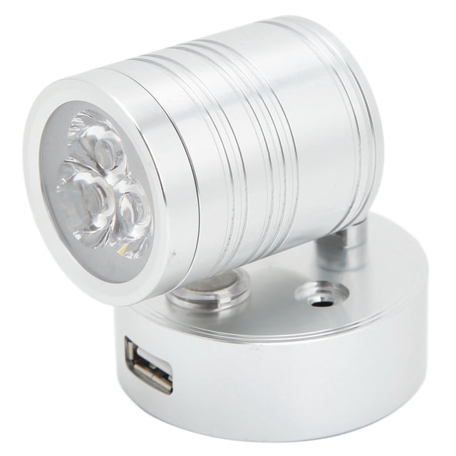 Lampe de Lecture LED pour VR, Lampe Blanche Chaude 90 Rotative Intérieure Projecteur de Lecture Réglable en Alliage d'Aluminium Chromé avec Port USB pour Camping-Cars Caravanes Boîtier Argenté