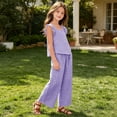 thumbnail image 6 of OGLCCG Girls 2 Piece Outfits Gingham Ruffle Sleeve Tees Tops and Wide Leg Pants Casual Summer Clothing Sets 3-14 Years, 6 of 7