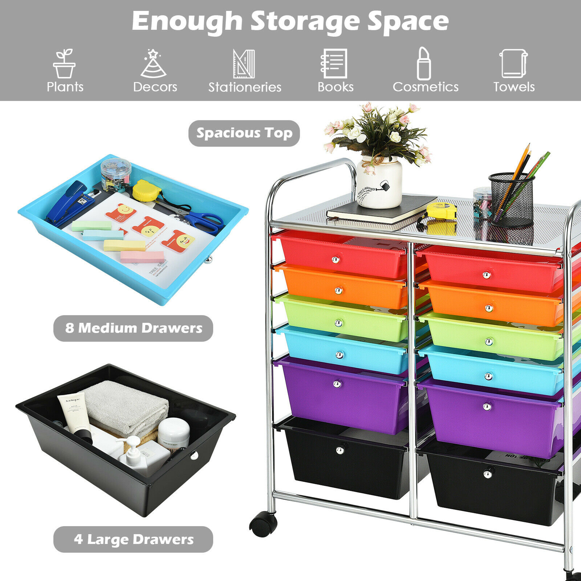 Gymax 12 Storage Drawer Studio Organizer Bins Rolling Cart
