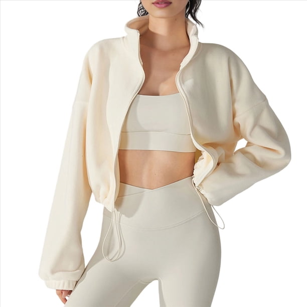 Chaqueta Corta de para Mujer con Dobladillo con Cordón Albaricoque Cremoso M