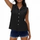 thumbnail image 1 of TaTaai Linen Style Sleeveless Blouse, Women's Lapel Shirt with Full Open Front, Pocket Detail Casual Summer Top Gift, 1 of 7