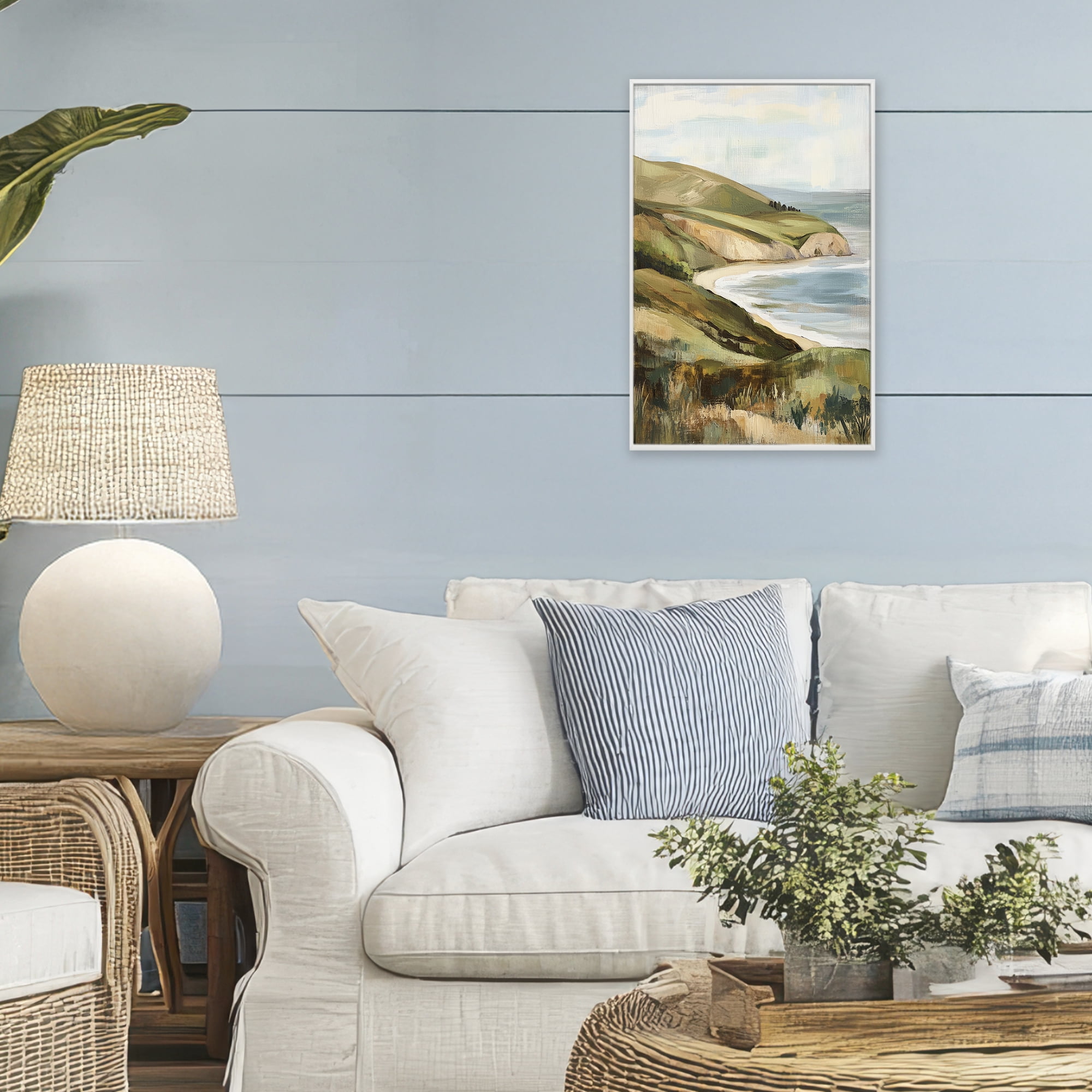 Stupell Industries Painted Cliffside Coastal Morning Light White Framed Giclee Art, design by Petal Prints Design