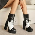 thumbnail image 5 of YLYL Women Boots Block High Heel Round Toe Lace-up Classic Platform Ankle Booties, 5 of 9