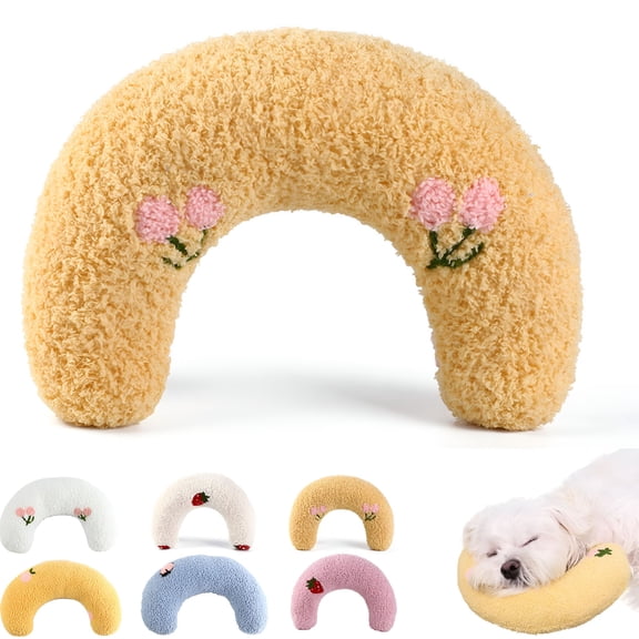 ACDANC Dog Calming Pillow, Dog Neck Pillow for Small Dogs Ultra Soft Fluffy Pet Calming Toy Half Donut Cuddler (Yellow)