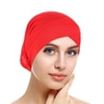 thumbnail image 2 of Clearance! Baberdicy Womens Casual Solid Head Hat Cap Hair Cover Wrap Headwear Muslim Turban Cap Red 2, 2 of 4