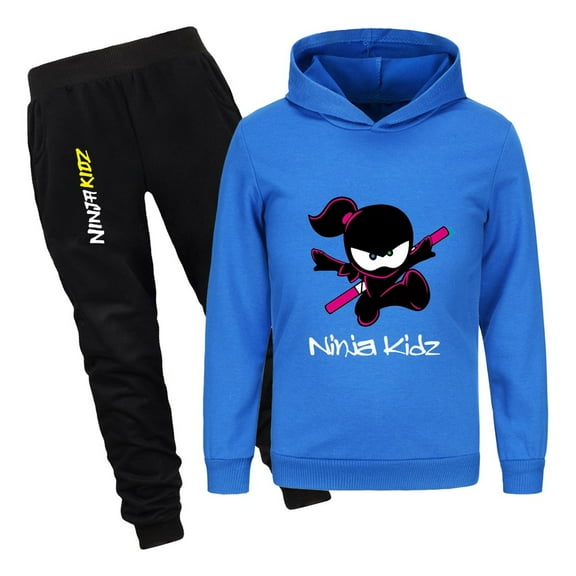 Kids Ninja Kidz Sweatshirt and Pants Set – Boys Girls 2-Piece Hoodie Outfit Cartoon Tracksuit for Daily Wear or Sports