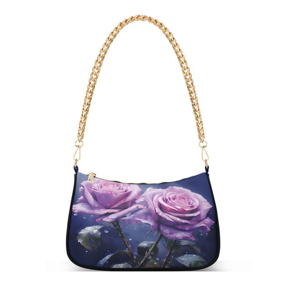 Ryvnso Purple Rose Flower Womens Chain Shoulder Bag Tote Handbags Clutch Hobo Purse with Zipper for Travel