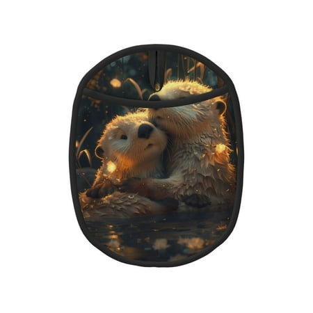 

Pofeuu Adorable Otter Pair Hug Print Silicone Pot Mat Mitten With Hanging Loop Heat Resistant Oven Mitts Non-Slip Bbq Baking Smoking Potholders