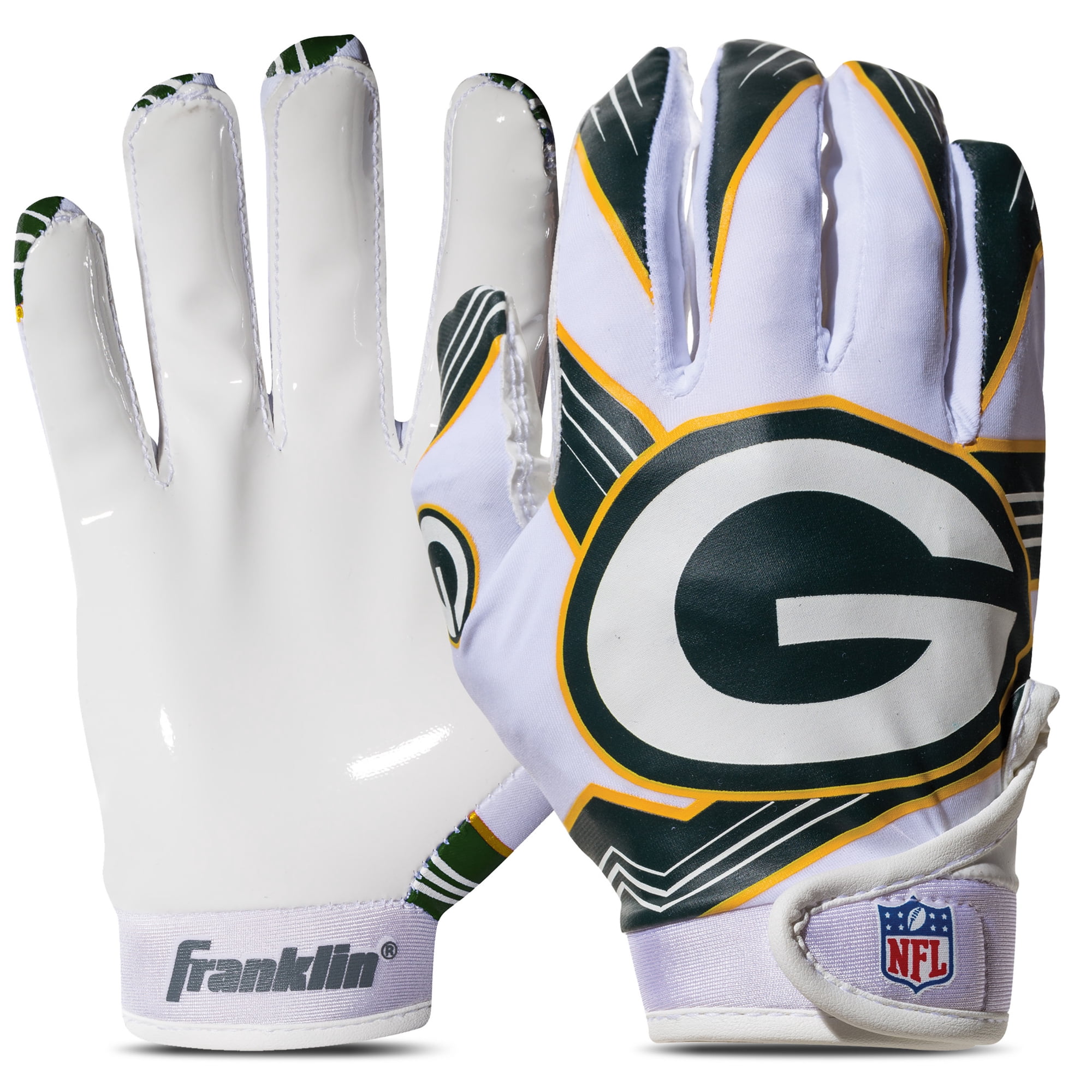 Franklin Sports Green Bay Packers Youth NFL Football Receiver Gloves - Official NFL Team Logos - Kids Football Gear + Accessories - Youth M/L Pair