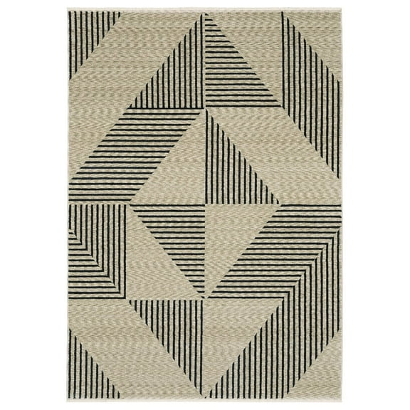 Oriental Weavers Capella Area Rug - CAP04 - 3'3" x 5' - in Beige/ Deep Navy - Modern Style, Stain Resistant, Family and Pet Friendly , Entrway, Bedroom Rug