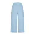 thumbnail image 4 of RUTAYY Women's Pants Solid Color Stretch Casual Elastic Waist Wide Straight Leg Plus Size Pull On Denim Capri Jeans Loose Summer with Pockets Vibrant Holiday Trousers, 4 of 7